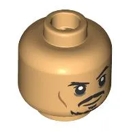 Minifig Head Jack Sparrow, Black Eyebrows, Moustache, Beard, Dark Bluish Grey Eyeshadow, Nougat Lines, Raised Eyebrow / Scared, Teeth