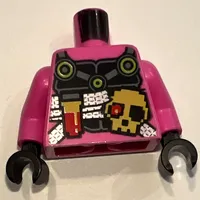 Torso Armor, Black Chest Plate, Pixelated Skull Print, Dark Pink Arms, Black Hands