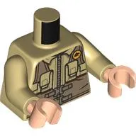Torso, Jacket, Dark Tan Tactical Gear, Pockets, Yellow Jurassic Park Logo print, Tan Arms, Light Nougat Hands