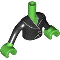 Minidoll Torso Girl with Bright Green Arms and Hands with Black Jacket, Silver Trim, Buttons print