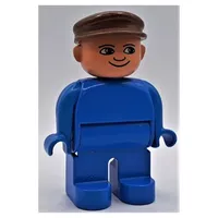 Duplo Figure, Early, with Flat Cap Brown, Blue Legs, Plain Top