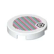 Tile Round 2 x 2 with Bottom Stud Holder with Peepa and Barcode Print (Sticker)