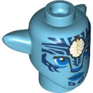 Minifig Head Special, Na'vi with Blue Eyes, Dark Blue Markings, White Shell print