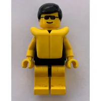 Man, Plain Black Swimsuit, Black Hair, Yellow Life Vest, Sunglasses
