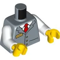 Torso, Suit Buttons, Name Badge, White Shirt, Red Tie print, White Arms, Yellow Hands