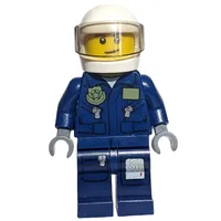 Policeman, Dark Blue Jacket with Pockets and Badge, White Helmet with Visor