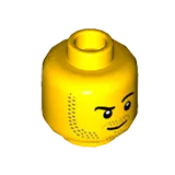 Minifig Head, Beard Stubble, Raised Eyebrow, White Pupils Print, Stubble Goatee [Hollow Stud]
