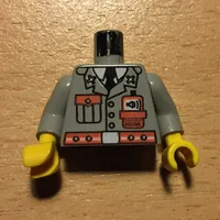 Torso Fire Suit Jacket with Pocket and Red Belt Print, Light Gray Arms, Yellow Hands