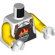 Torso, Black Apron, Flaming Hamburger, Nougat Straps print, Yellow Arms, White Hands