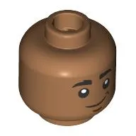 Minifig Head Wim, Thick Black Eyebrows, Reddish Brown Lines, Neutral/Scared