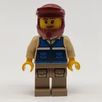 Man, Blue Vest, Dark Red Dirt Bike Helmet, Stubble Beard