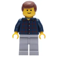 Man, Dark Blue Plaid Shirt, Light Bluish Gray Legs, Reddish Brown Hair