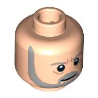 Minifig Head Obi-Wan Kenobi, Gray Beard and Eyebrows, Lines under Eyes, Furrowed Brow, White Pupils Print