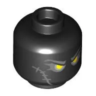 Minifig Head Night Hunter, Yellow Angry Eyes, Light Bluish Grey Scars print