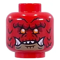 Minifig Head Dragonian Scout, Dark Red Scales, Orange Eyes, Dark Tan Mouth, White Fangs