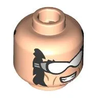 Minifig Head Wolverine, Sideburns, Stubble Beard, White Goggles with Smile / Smirk Print