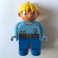 Duplo Figure, Early, Ponytail Yellow, Blue Legs, Toolbelt Print (Wendy)