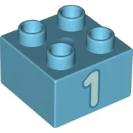 Duplo Brick 2 x 2 with Light Aqua '1' Print