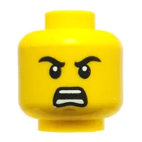Minifig Head Young Wu, Black Eyebrows, Lopsided Smile / Angry Scream
