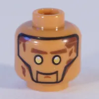 Minifig Head Zane (Echo), Silver Eyes, Brown Eyebrows, Gold Circle Print [Hollow Stud]