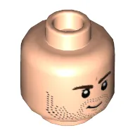 Minifig Head Winter Soldier, Dark Brown Eyebrows, Beard Stubble, Grin / Angry print