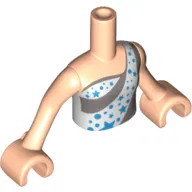 Minidoll Torso Girl with White and Silver Sleeveless One Strap Top with Medium Azure Stars and Circles Print - Light Nougat Arms with Hands