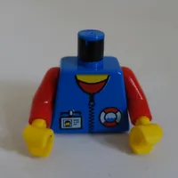 Torso Jacket with Rescue Coast Guard Logo, Nametag, Red Collar, Zipper Print, Red Arms, Yellow Hands