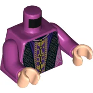 Torso Robe with Ornate Black Trim, Over Dark Purple and Gold Tunic with Buttons Print, Magenta Arms, Light Nougat Hands