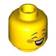 Minifig Head Groom, Eyelashes, Bright Light Orange Cheeks, Medium Nougat Freckles, Lopsided Grin / Open Mouth Smile with Braces Print