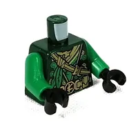 Torso Robe with Gold Straps, Belt, Asian Symbol, Green Leaves print, Green Arms, Black Hands