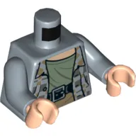 Torso Jacket, Open over Sand Green Undershirt, Black Belt, and Dark Tan Waist Print, Sand Blue Arms, Light Nougat Hands
