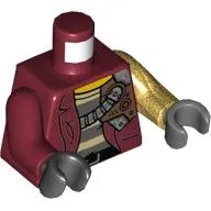 Torso, Odd Arms and Hands, Jacket over Prison Shirt, Tubes, and Plates Print, Left Pearl Gold Arm and Dark Bluish Gray Hand, Right Dark Red Arm and Black Hand