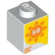Brick 1 x 1 with Orange Sun, '50' on Yellow Background print