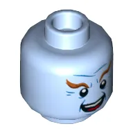 Minifig Head Mr Freeze, Dark Orange Eyebrows, Blue Wrinkles and Crows Feet, Open Mouth Smile with Teeth and Tongue Print