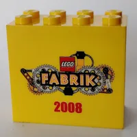 Brick 2 x 4 x 3 with 'LEGO Fabrik 2008' with Yellow Text Print