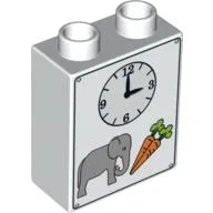 Duplo Brick 1 x 2 x 2 with Clock, Elephant and Carrots Print