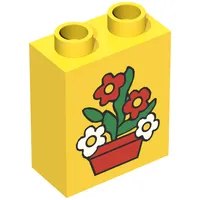 Duplo Brick 1 x 2 x 2 with Flower Pot Print