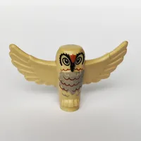 Animal, Bird, Owl Small with Open Wings, Angular Features with Black Eyes and Beak and Reddish Brown Rippled Chest Feathers Print