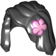 Hair Mid-Length with Part over Front of Right Shoulder and Pink Flower Print on Left Side