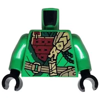 Torso, Ninja Robes, Dark Green Trim, Dark Red Plated Armor, Dark Tan Strap, Gold Dragon print, Bright Green Arms, Black Hands