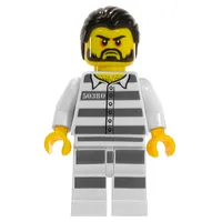 Criminal, Prison Shirt with #50380, White Legs with Prison Stripes, Black Hair, Beard