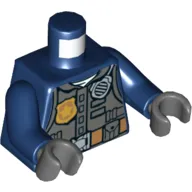 Torso Jacket, Dark Bluish Grey Vest, Police Badge, Radio, Pockets / 'POLICE' on Back Print, Dark Blue Arms, Dark Bluish Gray Hands