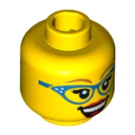 Minifig Head Diner Waitress, Glasses with Blue Frame, Medium Nougat Eyebrows, Red Lipstick, Smirk / Open Smile Print