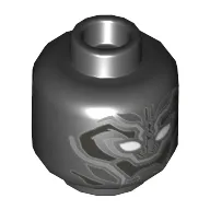 Minifig Head Black Panther, White Eyes, Dark Bluish Grey and Light Bluish Grey Markings Print