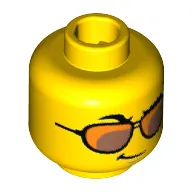 Minifig Head Yuppie, Orange and Copper Sunglasses, Raised Right Eyebrow, Smirk Print [Hollow Stud]