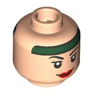 Minifig Head Rogue, Dark Green Headband, Red Lips, Smile / Angry Teeth Print