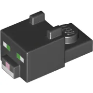 Animal Body Part, Cat Head 1 x 2 with Cube with Ears, Nose and Pixelated Face with Green Eyes and Bright Pink Nose Print (Cat)