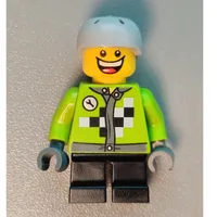 Boy, Lime Jack with Black and White Checks, Short Black Legs, Light Bluish Gray Helmet