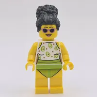 Woman, White and Lime Swimsuit