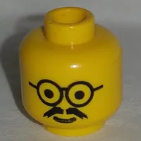 Minifig Head, Round Glasses, Moustache Print